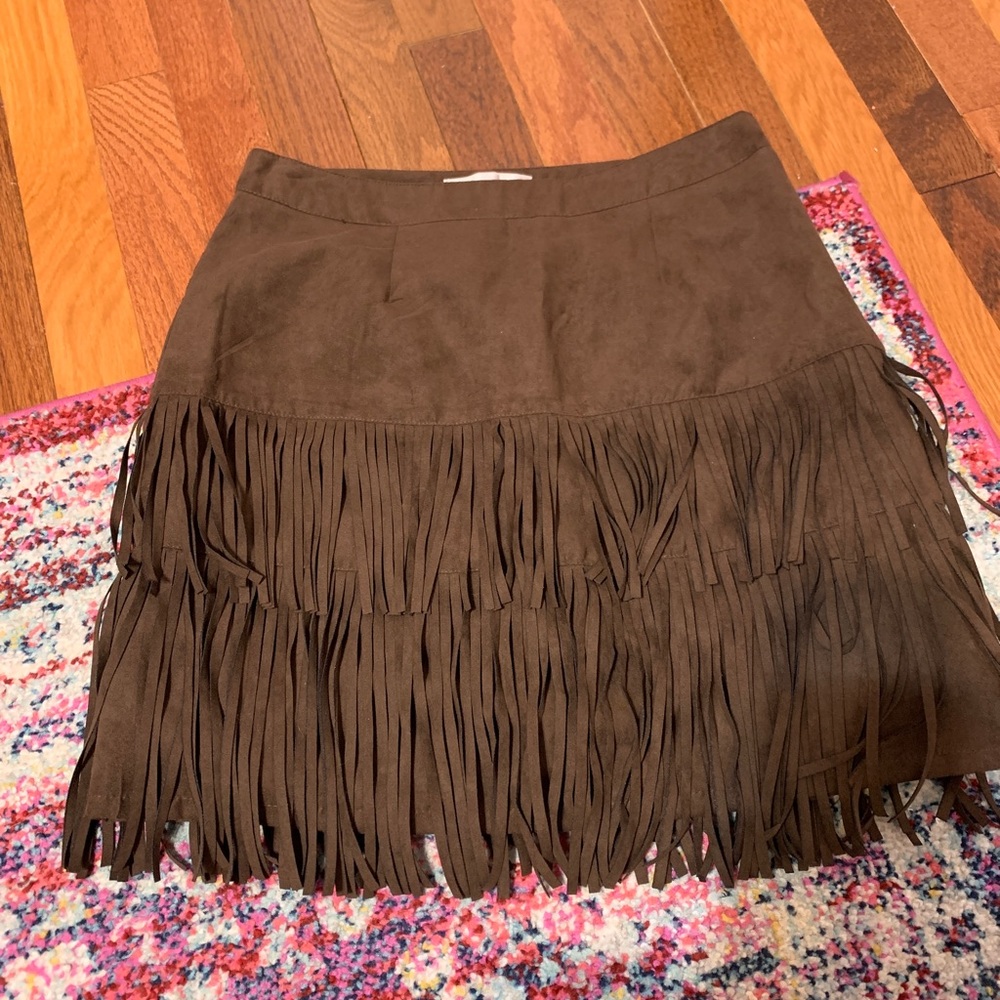 NWT brown fringe skirt